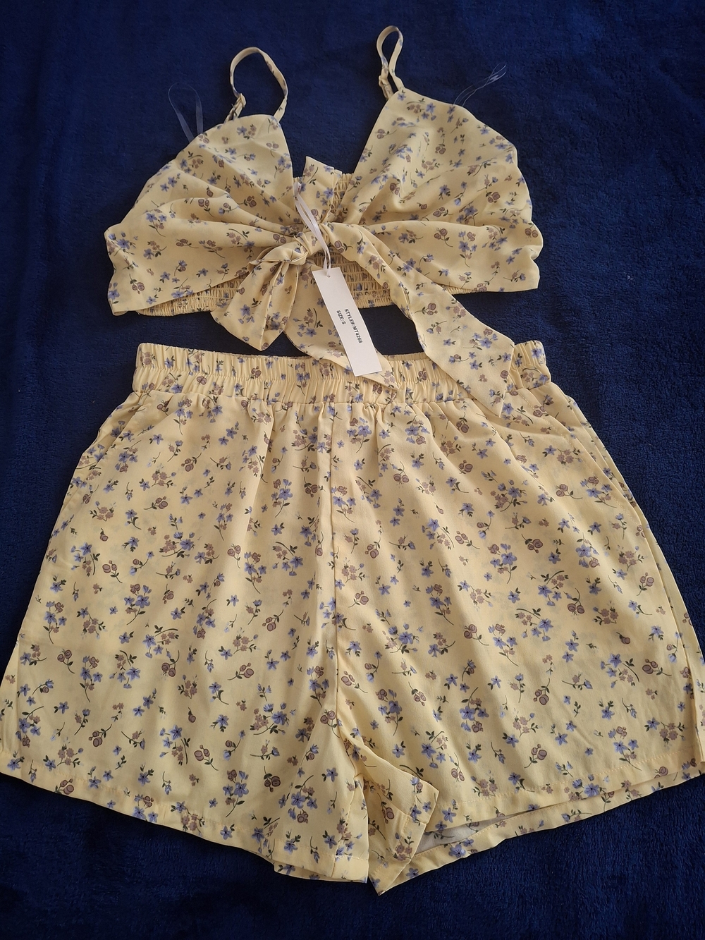 Floral Tie-Front Crop Top & Shorts Set - Yellow